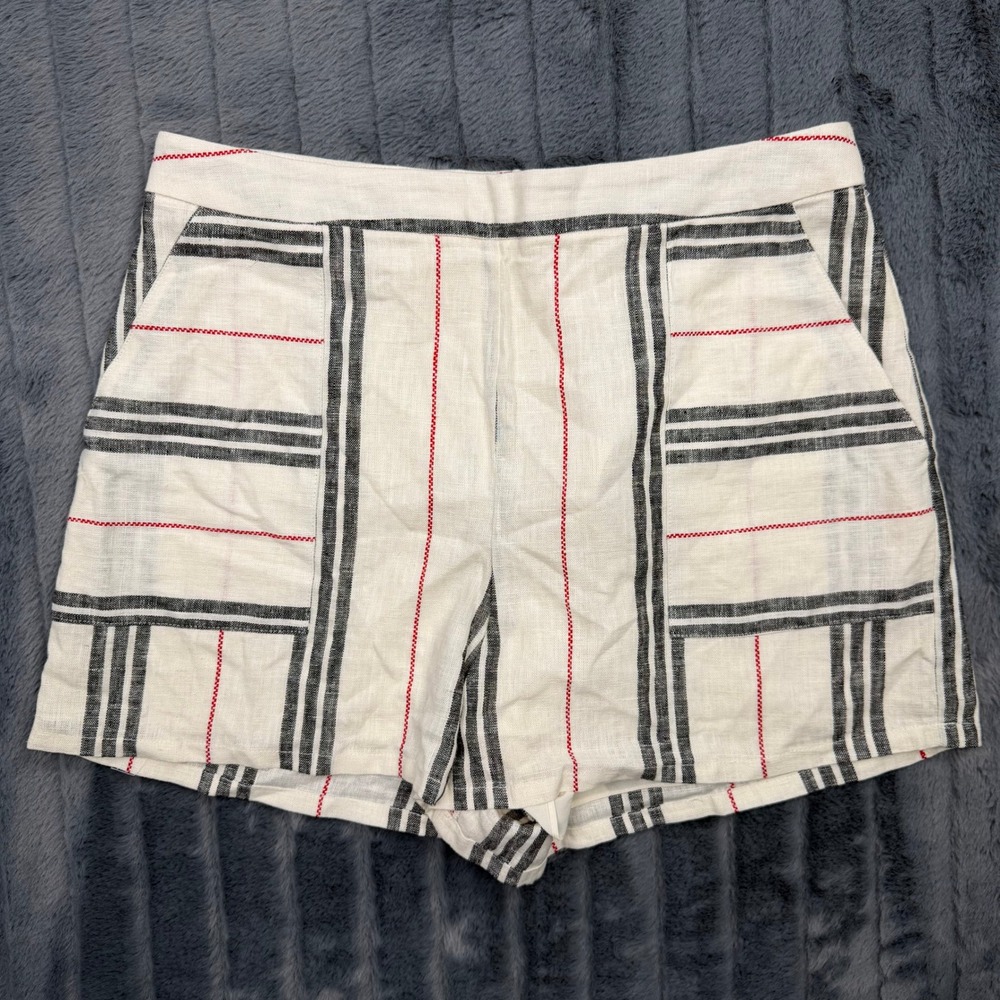 BCBGeneration Cream Stripe Linen Blend High Waist Shorts WAI7D075-1B3 Womens 12
